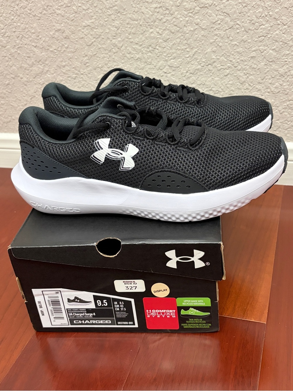 Under Armour Black and White Men's Charged Cushion Running Shoes 9.5